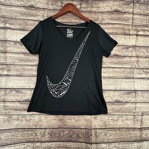 Nike‎ Women's Dri-Fit Athletic Cut Big Swoosh Logo Short Sleeve Black Large